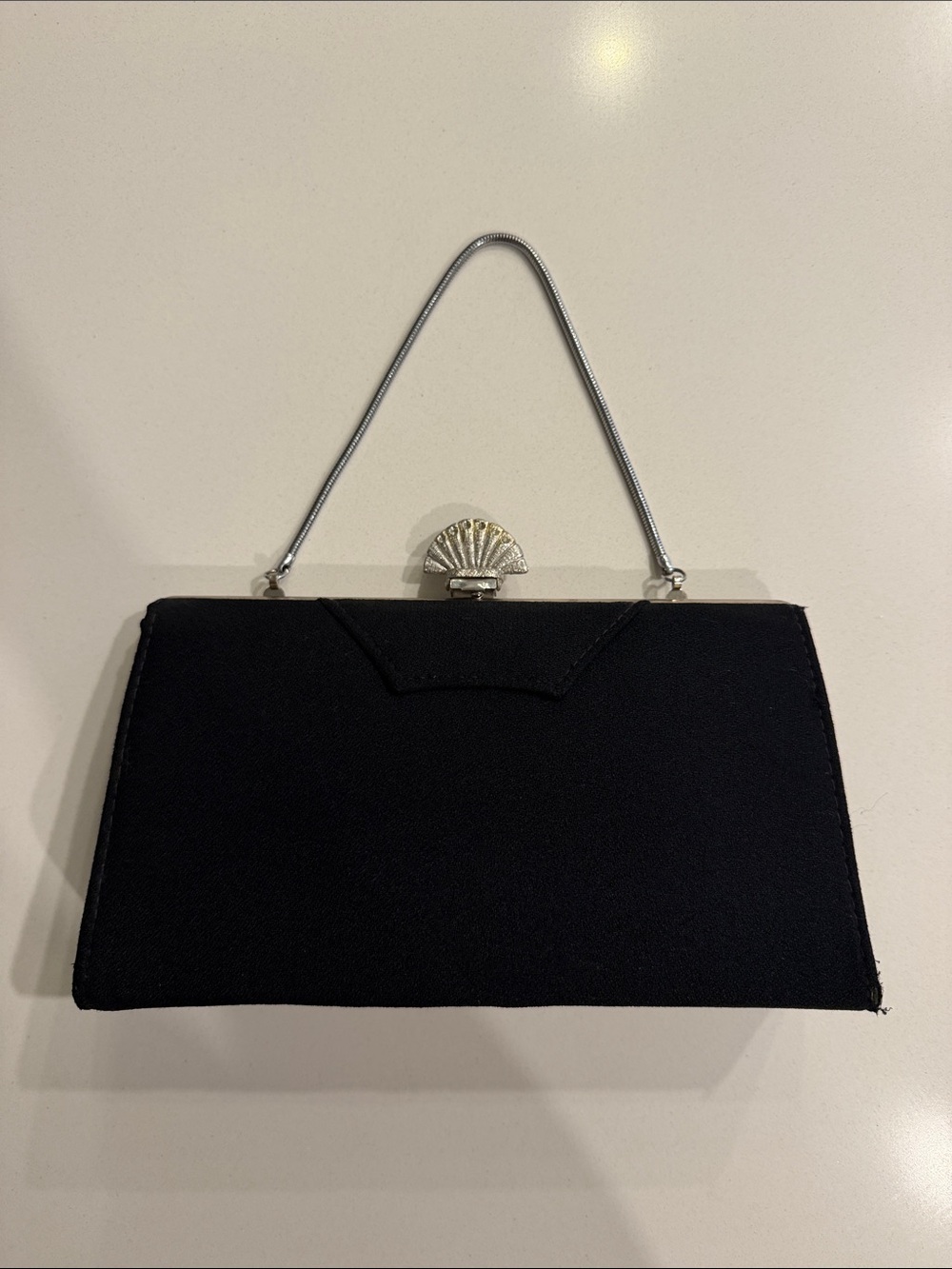 Elegant Vintage Black Evening Handbag with Silver Accents